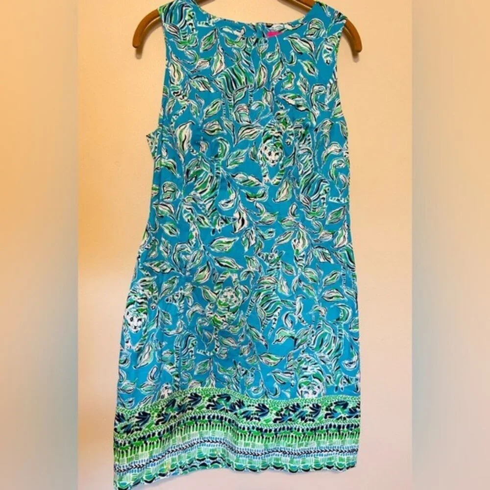 Lilly Pulitzer Turquoise Oasis Outta Line Engineered white Lace Shift dress Sz 8 - Picture 2 of 12